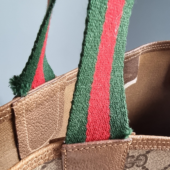 GUCCI WEB TOTE (MINOR HANDLE FRAY & CORNER ABRASION) - Picture 12 of 16